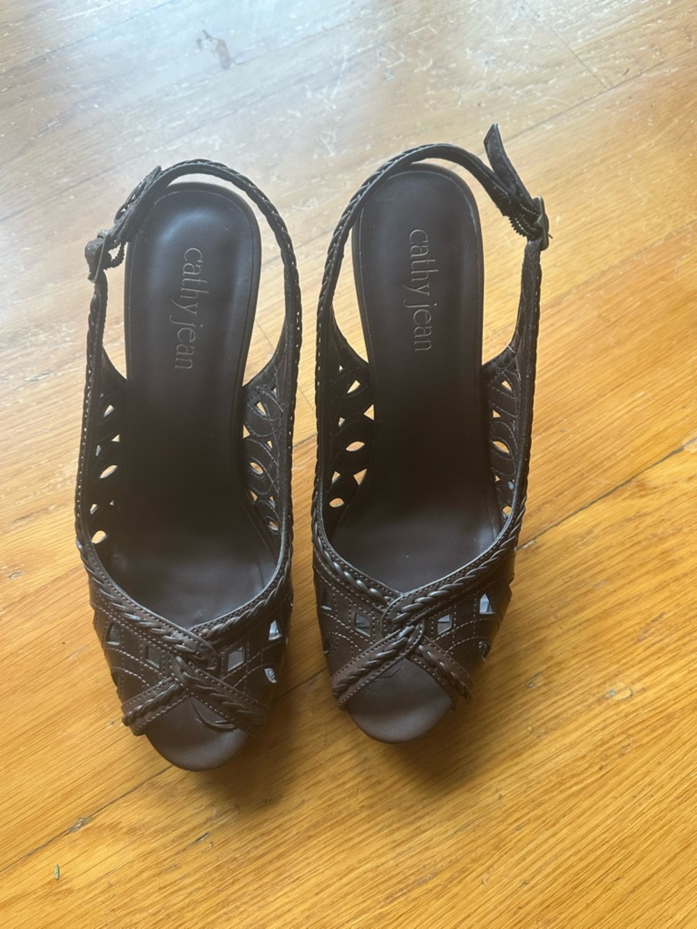 Cathy Jean Womens Dark Brown Woven Slingback Heels